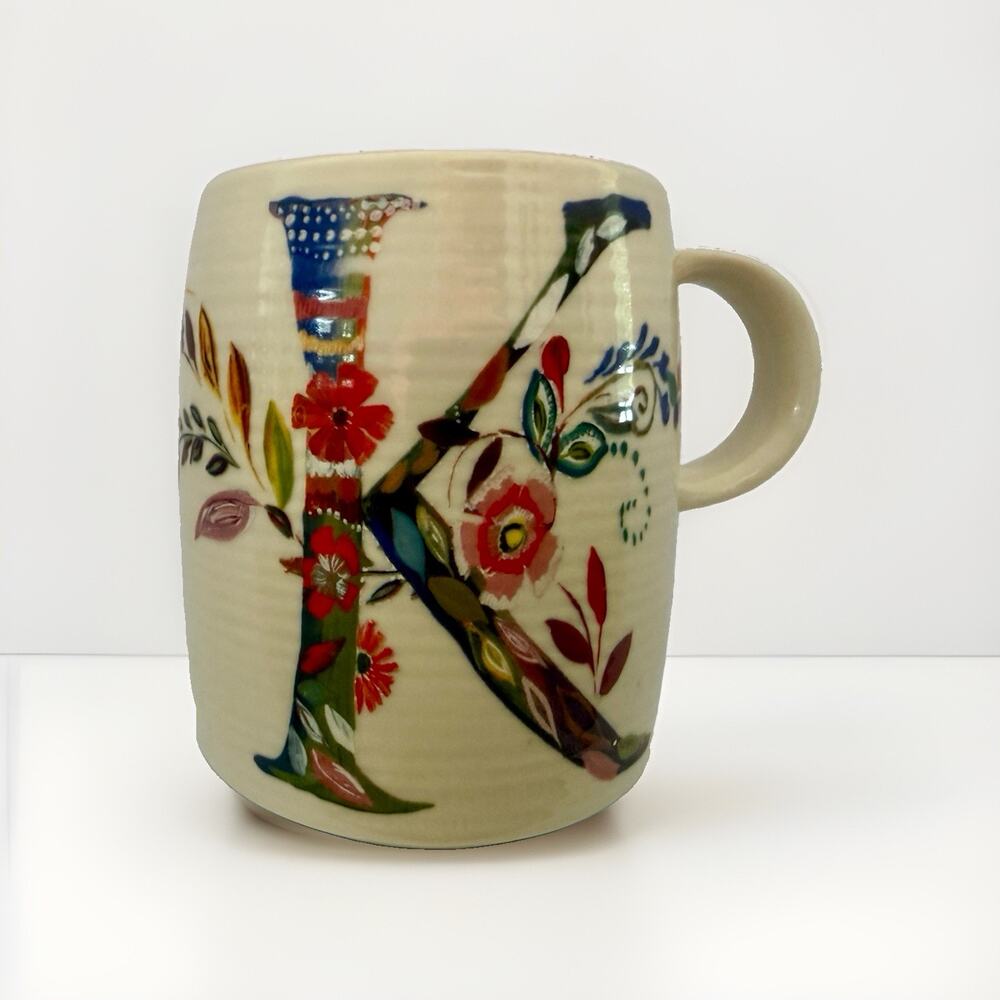 Starla Halfmann Anthropologie Monogram “K”Initial Mug Floral Wildflowers 4x3”